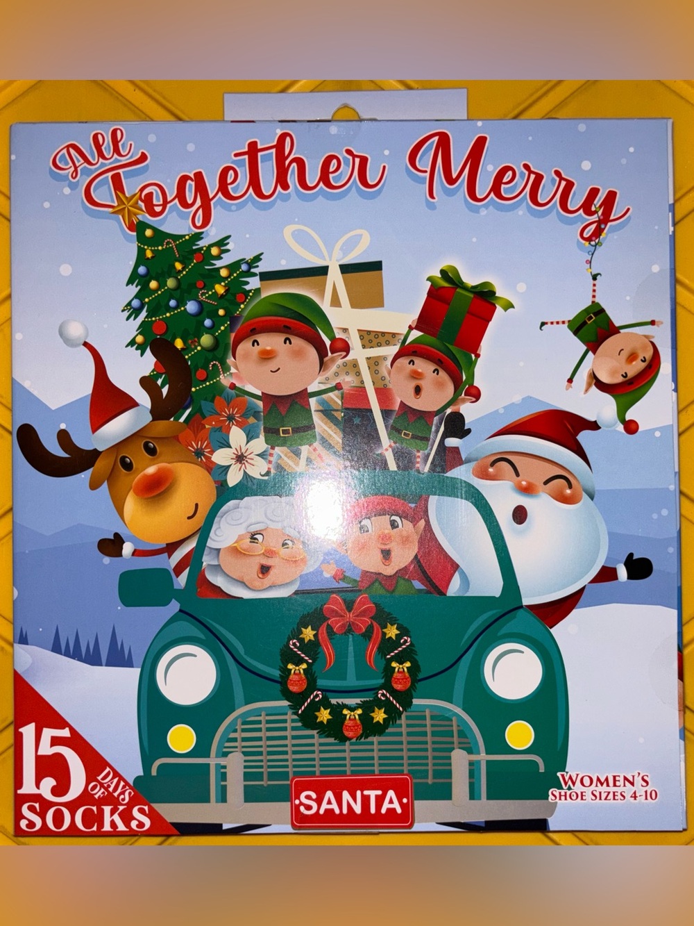 SANTA CLAUS 15 DAYS OF SOCKS CHRISTMAS ADVENT CALENDAR WOMENS SIZE 4-10 NEW